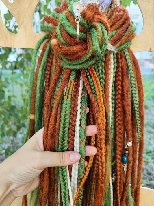 Vibrant Red, Green, and Blonde Synthetic Dread and Braids Extensions Set