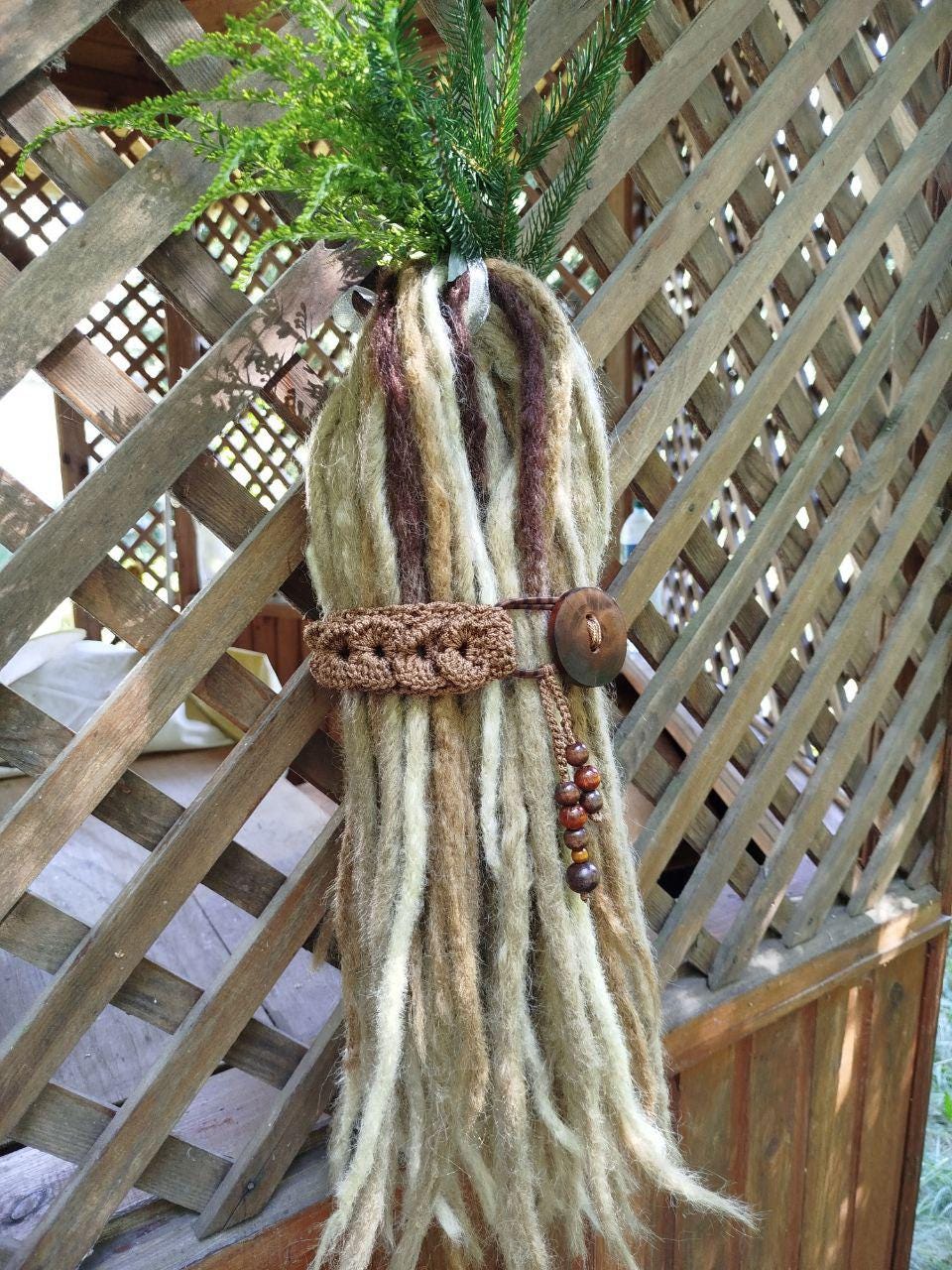 Boho Wood Hair Tie for Bun with Crocheted Lace and Rubber Band