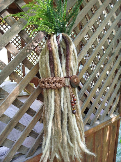 Boho Wood Hair Tie for Bun with Crocheted Lace and Rubber Band