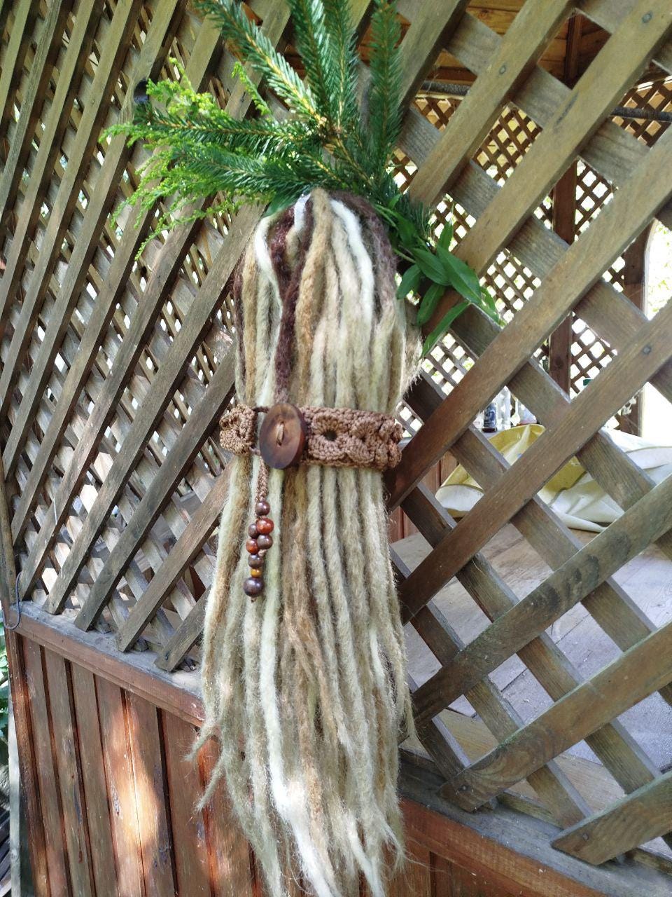 Boho Wood Hair Tie for Bun with Crocheted Lace and Rubber Band