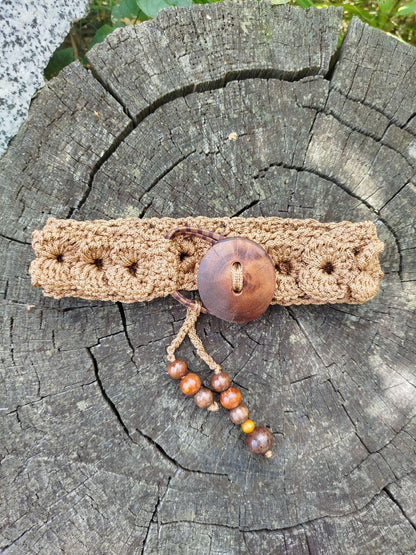 Boho Wood Hair Tie for Bun with Crocheted Lace