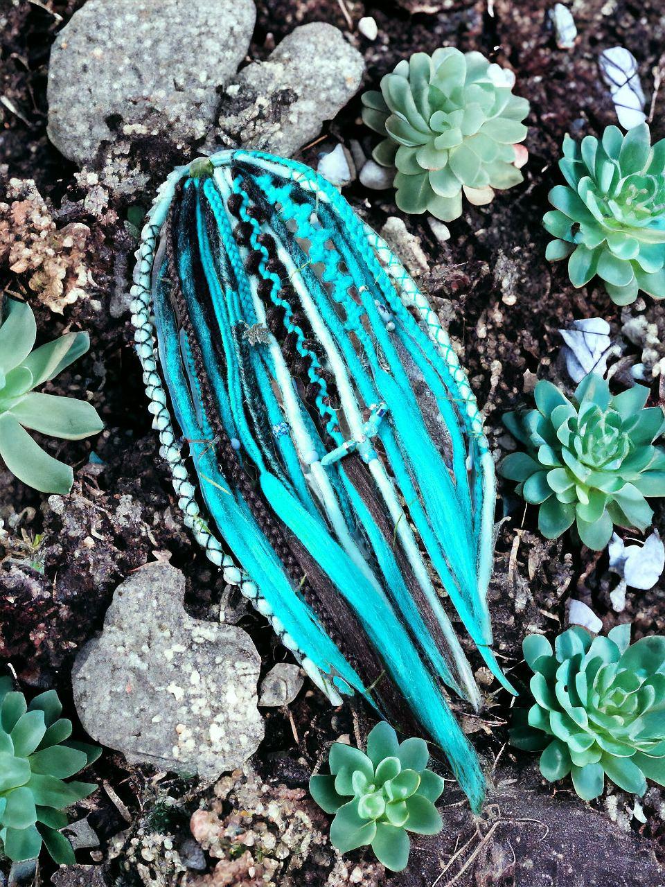 Dreadlocked Ponytail Bundle - Teal and Black Witchy Vibes Hair Accessory