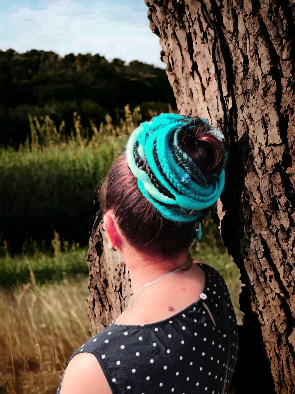 Dreadlocked Ponytail Bundle - Teal and Black Witchy Vibes Hair Accessory