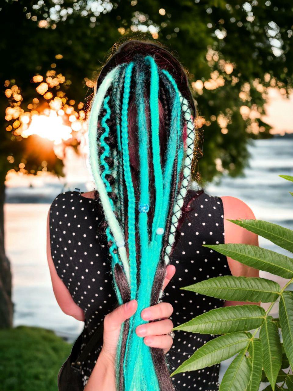 Dreadlocked Ponytail Bundle - Teal and Black Witchy Vibes Hair Accessory