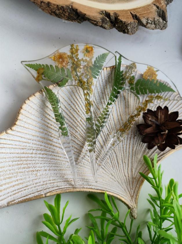 Jewelry Resin Hair Forks with Ambrosia Flower and fern leaves - Unique Hair Barrette