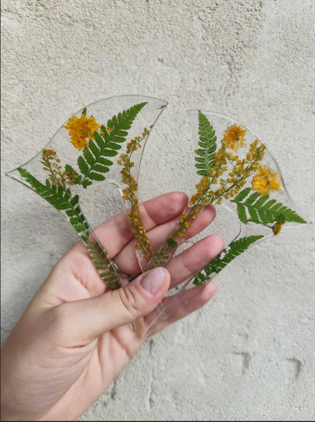 Jewelry Resin Hair Forks with Ambrosia Flower and fern leaves - Unique Hair Barrette