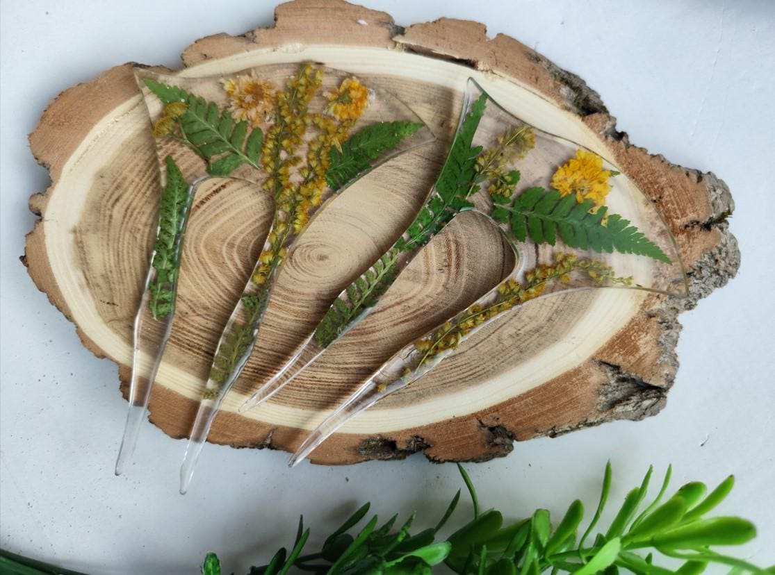 Jewelry Resin Hair Forks with Ambrosia Flower and fern leaves - Unique Hair Barrette