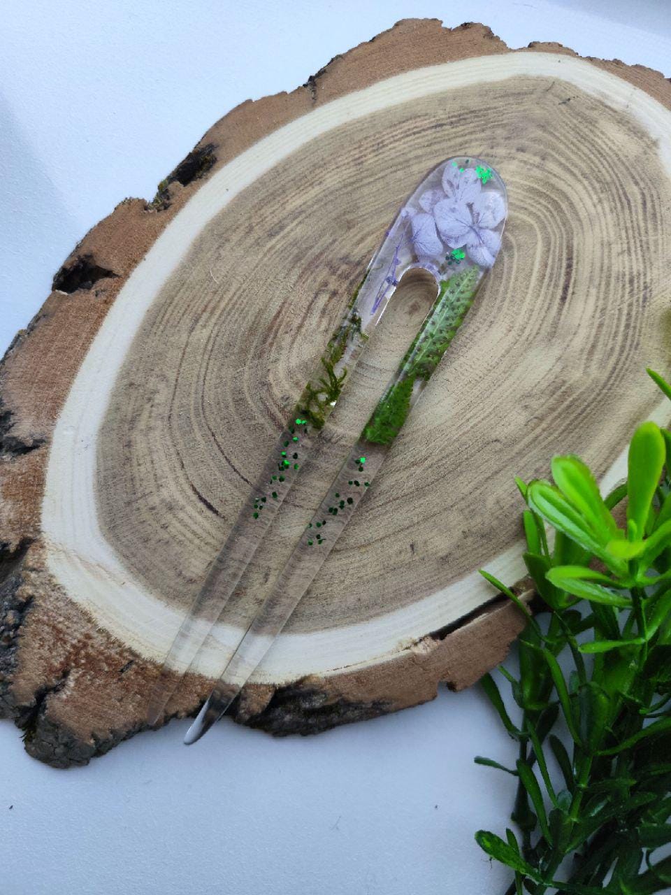 Epoxy Resin Hair Fork with Phlox Flower - Terrarium Jewelry for Mom