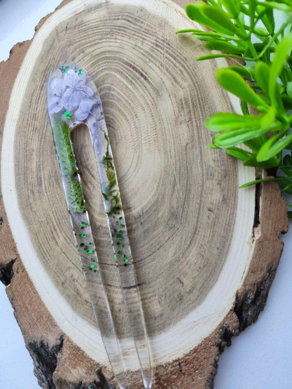 Epoxy Resin Hair Fork with Phlox Flower - Terrarium Jewelry for Mom