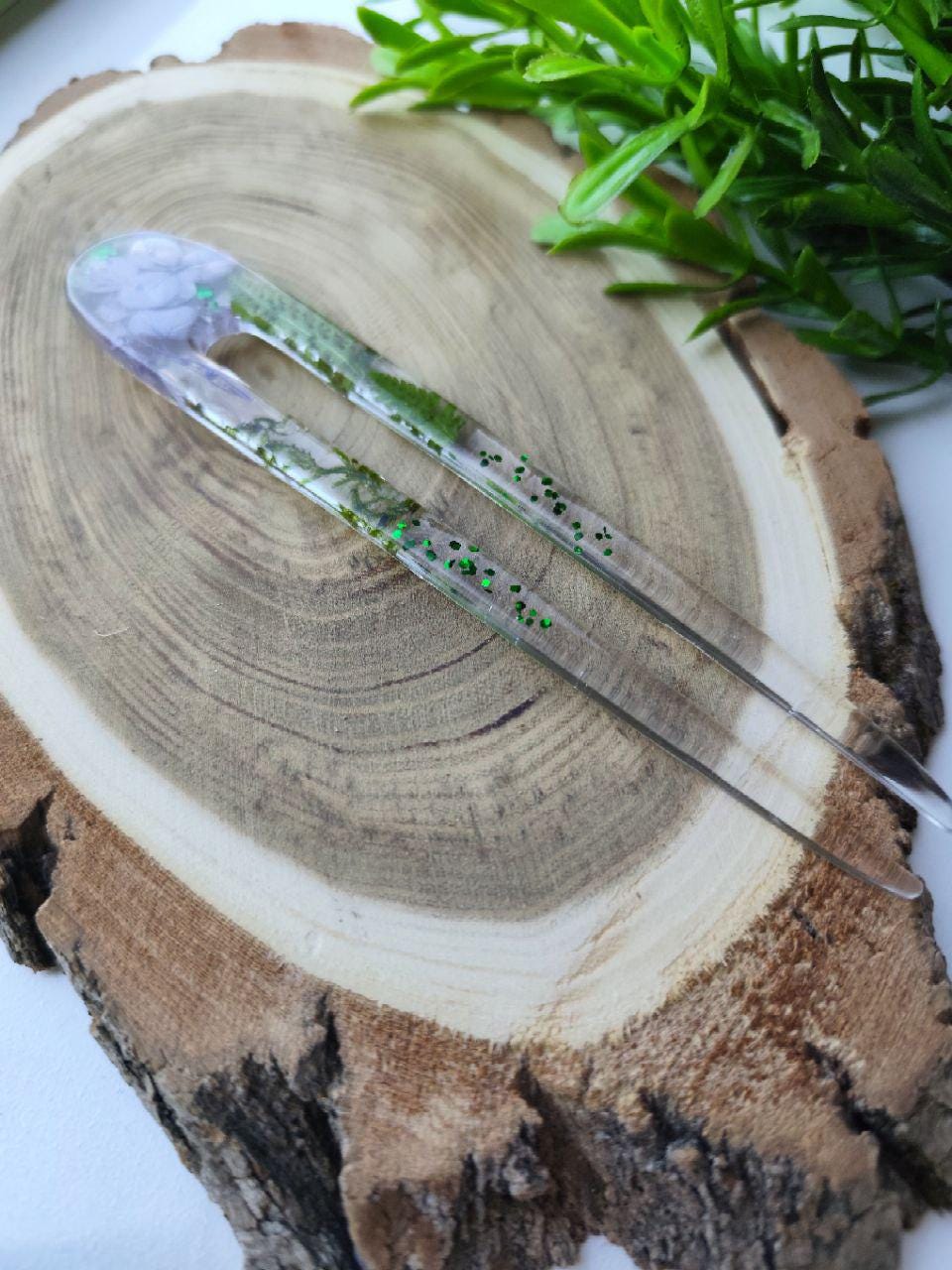 Epoxy Resin Hair Fork with Phlox Flower - Terrarium Jewelry for Mom