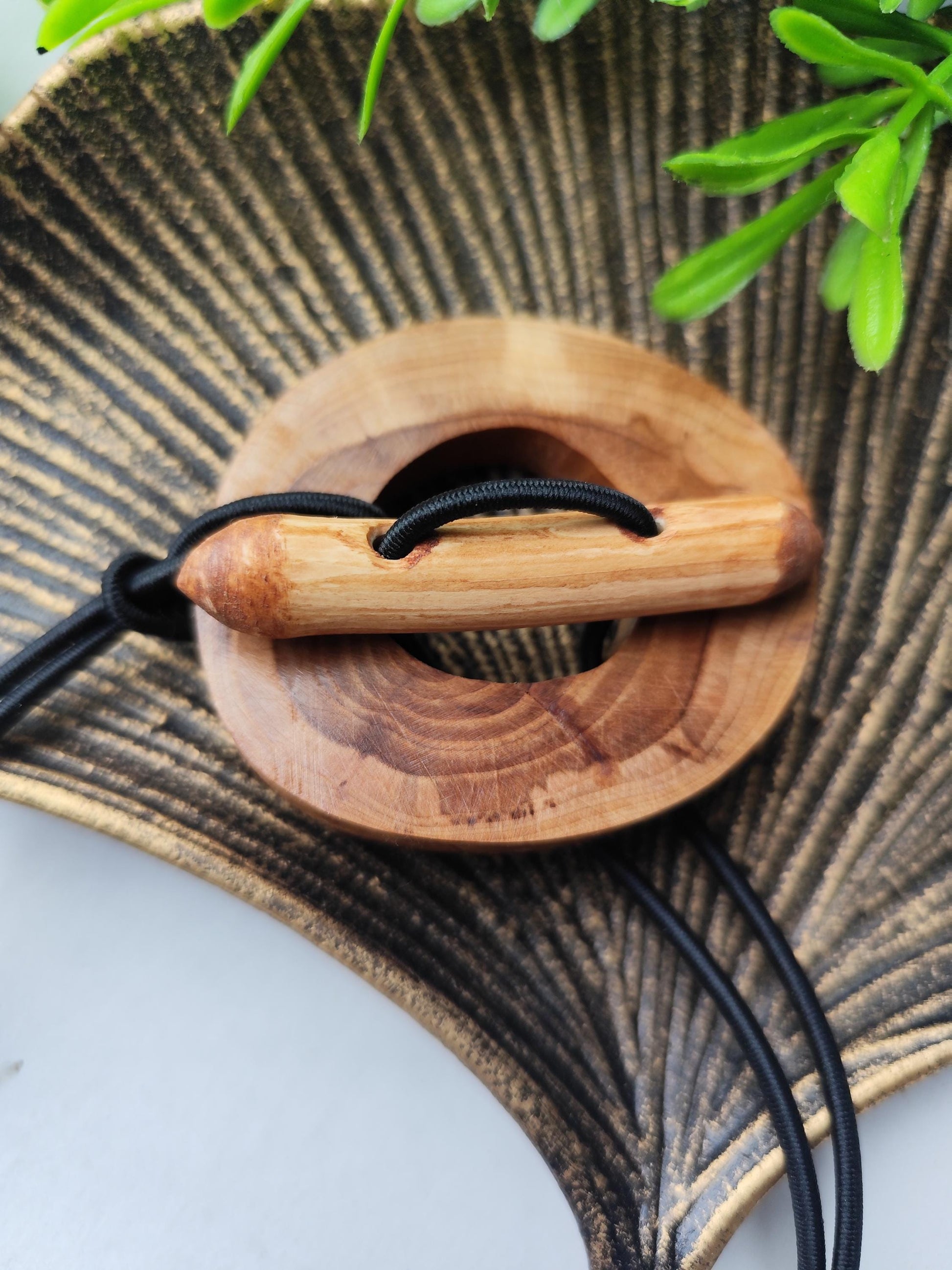 Handcrafted Wood Dreadlock Tie with Rubber Band Button and Stick