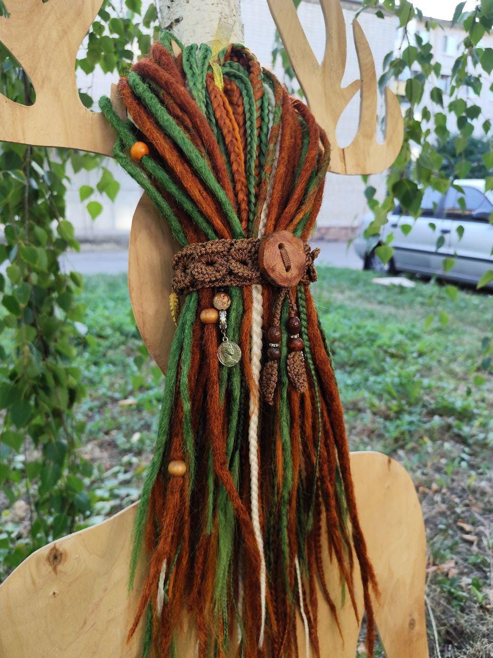 Boho Wood Hair Tie for Bun with Crocheted Lace and Rubber Band