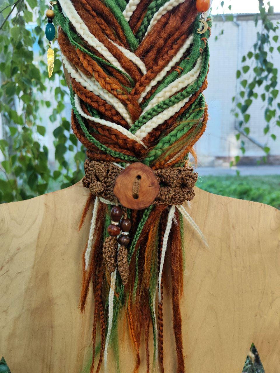 Boho Wood Hair Tie for Bun with Crocheted Lace and Rubber Band