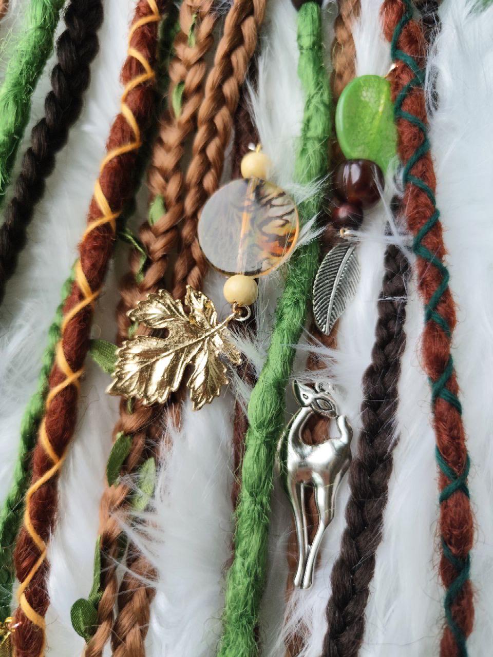 Forest Vibes Dreadlock Ponytail Set - Brown and Green Synthetic Dreads on Elastic Band