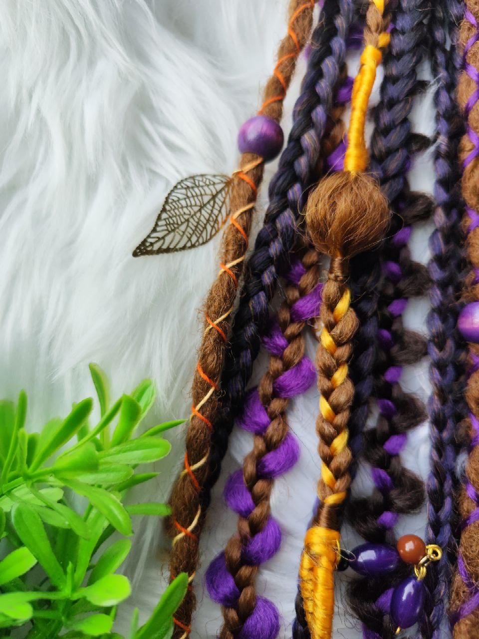 Witchy Vibes Dreadlock Ponytail - Vibrant Violet, Orange & Brown Dreads | Halloween Hai