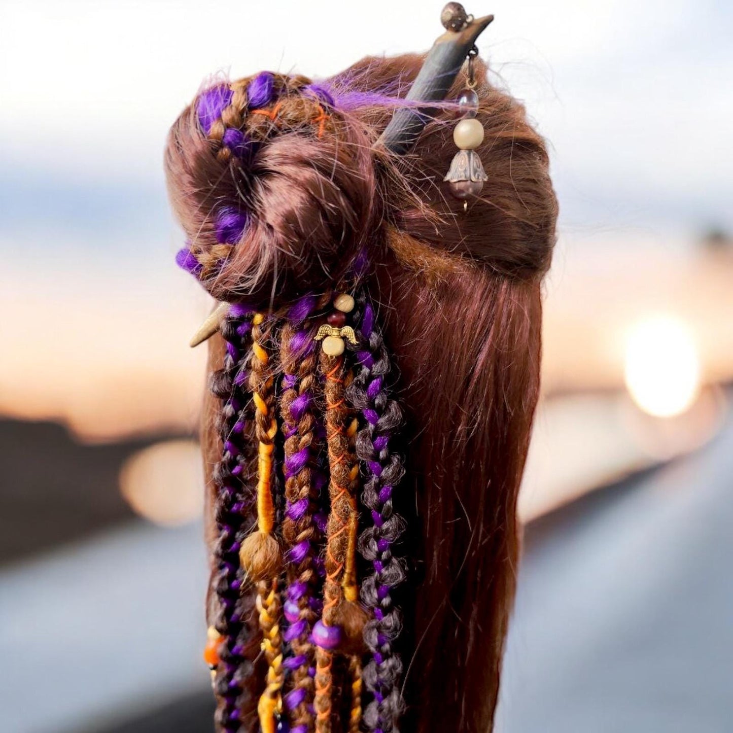 Witchy Vibes Dreadlock Ponytail - Vibrant Violet, Orange & Brown Dreads | Halloween Hai