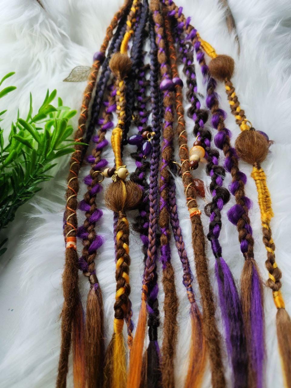 Witchy Vibes Dreadlock Ponytail - Vibrant Violet, Orange & Brown Dreads | Halloween Hai