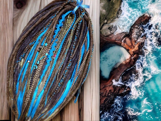 Sea-Inspired Brown and Blue Synthetic Double Ended Dreads and Braids - Trendy Dreadlock Extensions