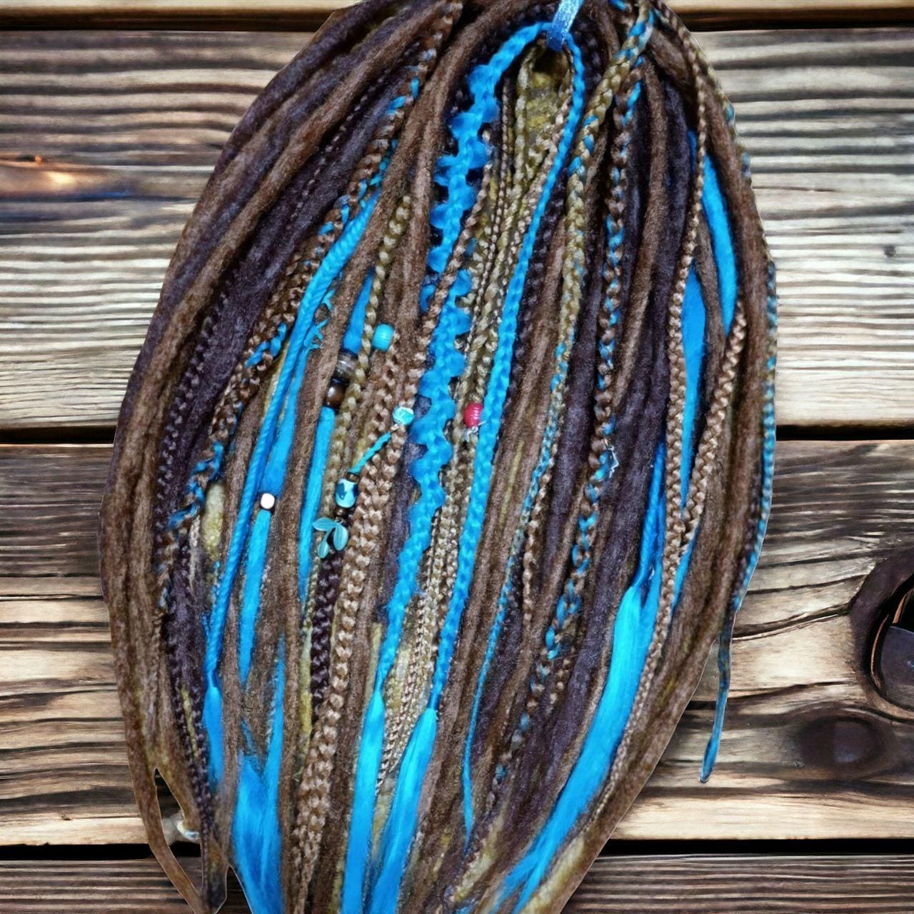 Sea-Inspired Brown and Blue Synthetic Double Ended Dreads and Braids - Trendy Dreadlock Extensions