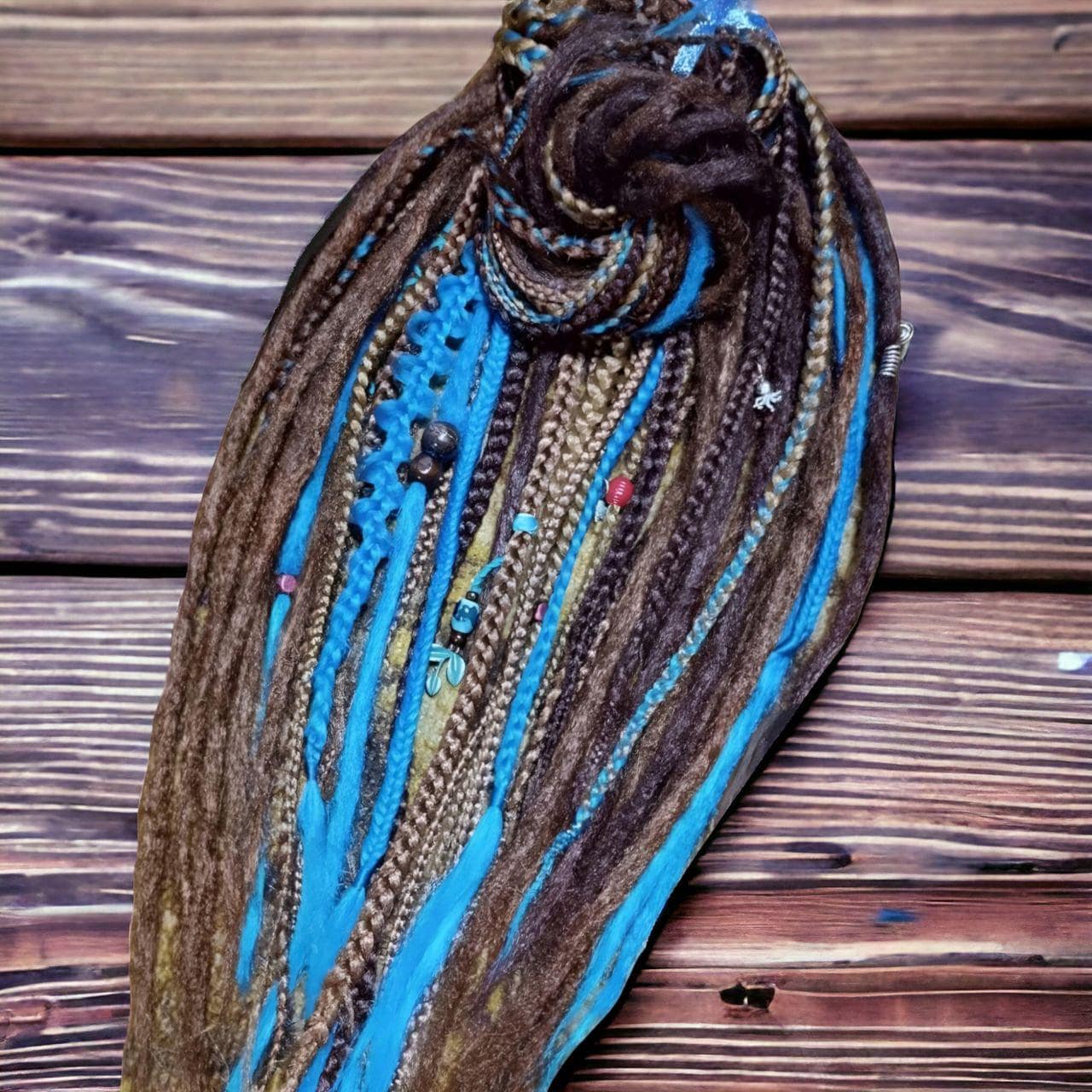 Sea-Inspired Brown and Blue Synthetic Double Ended Dreads and Braids - Trendy Dreadlock Extensions