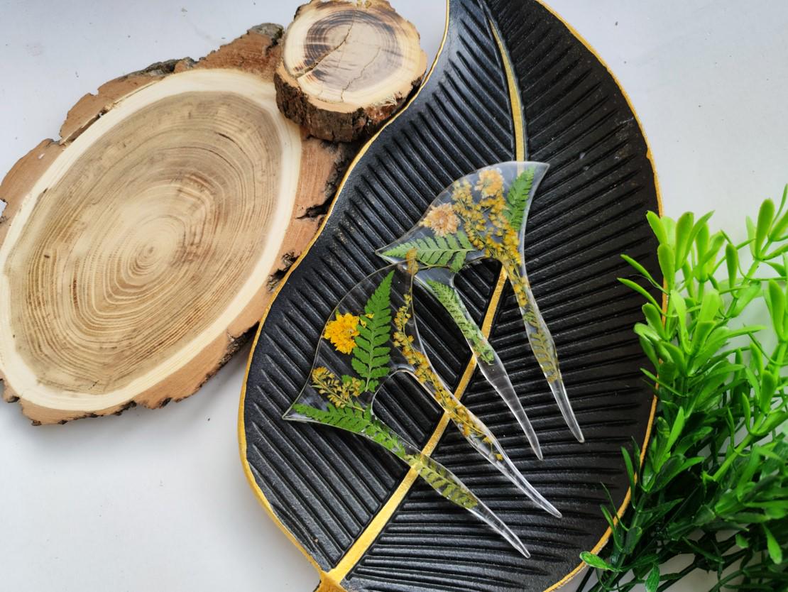 Jewelry Resin Hair Forks with Ambrosia Flower and fern leaves - Unique Hair Barrette