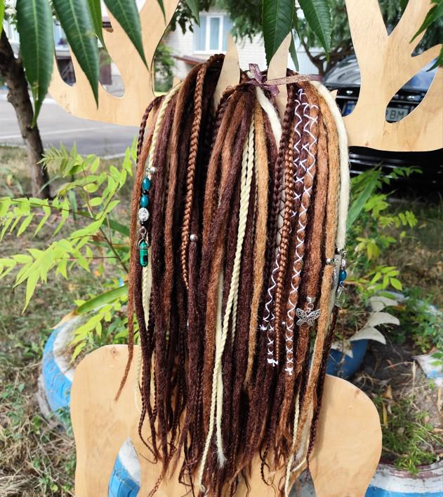 Brown an Milky Blond Synthetic Dreadlocks Extensions: Stylish Double Ended Dreads and Braids