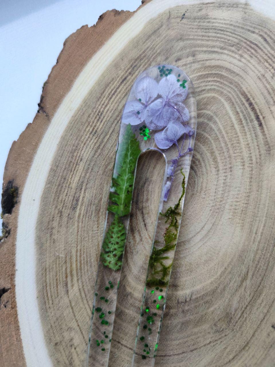 Epoxy Resin Hair Fork with Phlox Flower - Terrarium Jewelry for Mom