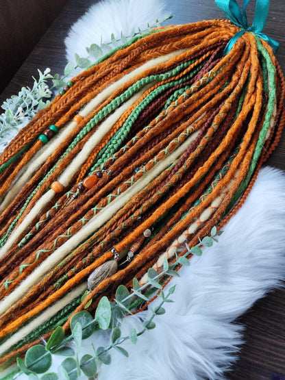 Vibrant Ginger, Green, and Blonde Synthetic Dread and Braids Extensions Set
