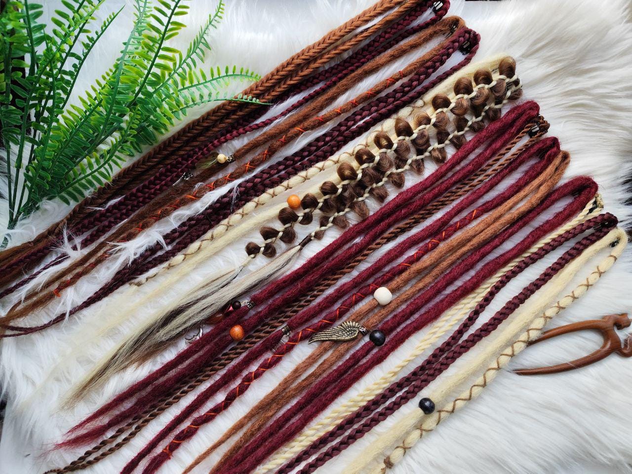 Boho Clip In Dreads in Brown, Blond, and Burgundy - Handmade Synthetic Hair Extensions on Clips