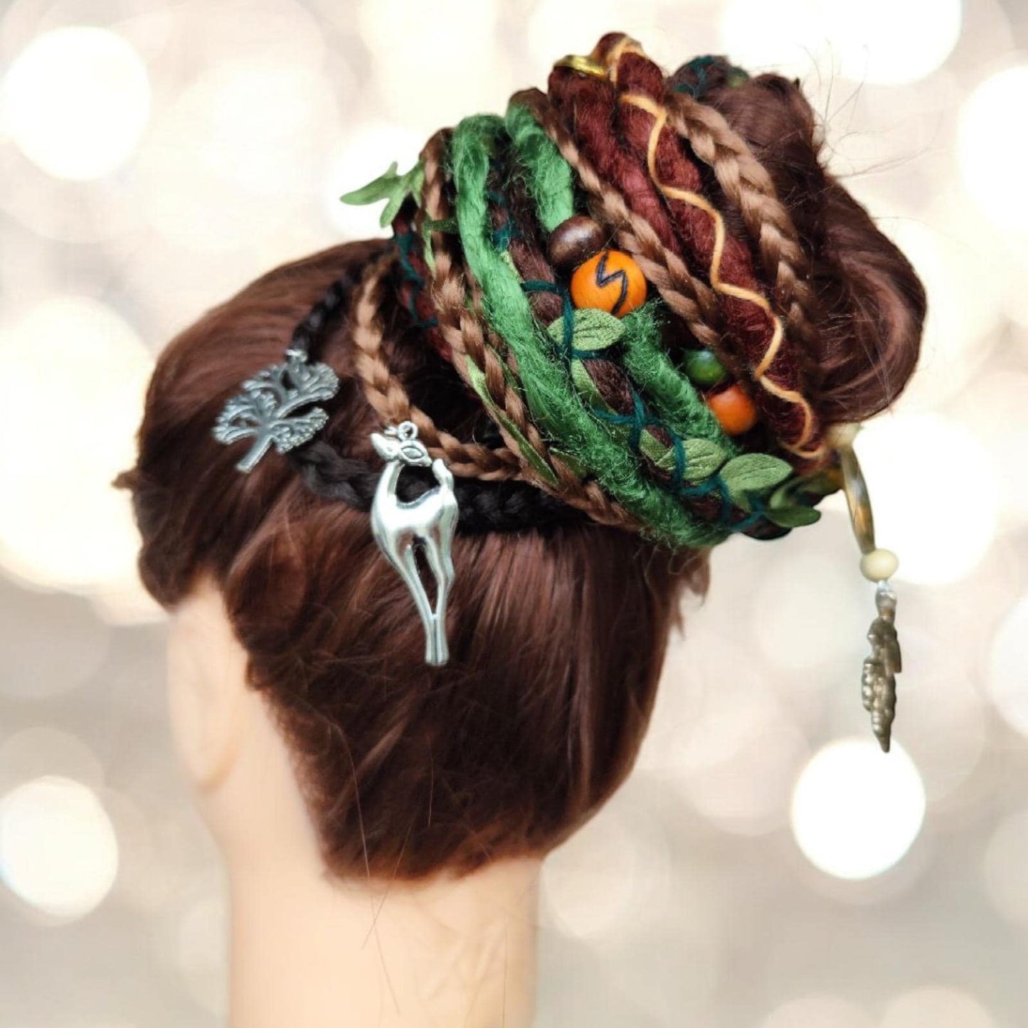 Forest Vibes Dreadlock Ponytail Set - Brown and Green Synthetic Dreads on Elastic Band