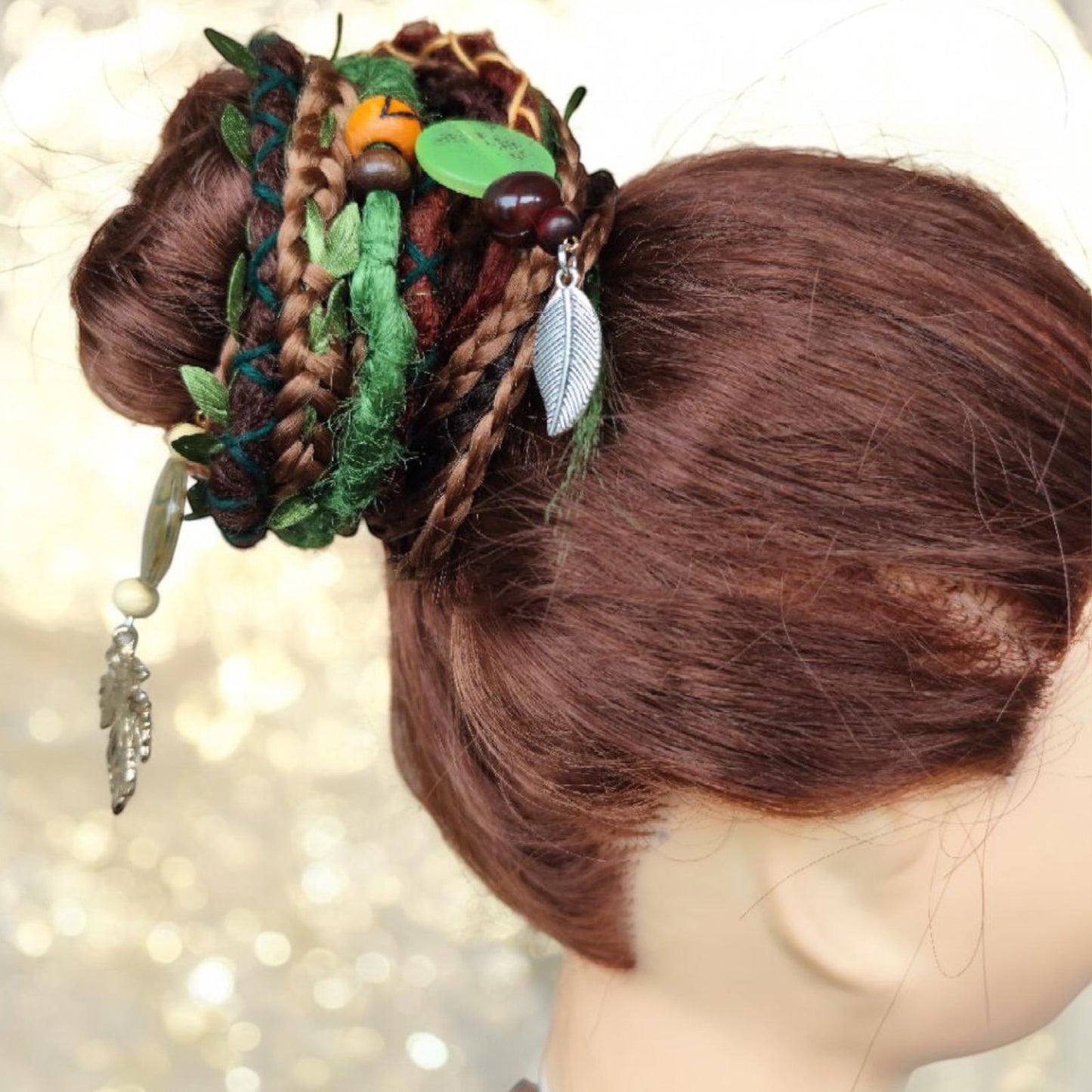 Forest Vibes Dreadlock Ponytail Set - Brown and Green Synthetic Dreads on Elastic Band