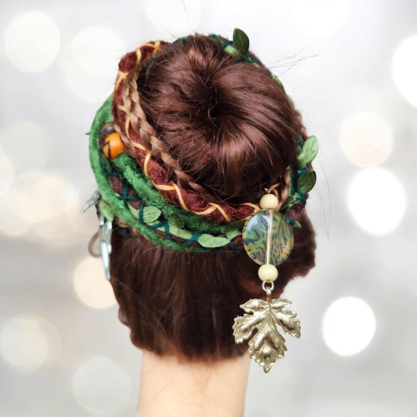 Forest Vibes Dreadlock Ponytail Set - Brown and Green Synthetic Dreads on Elastic Band