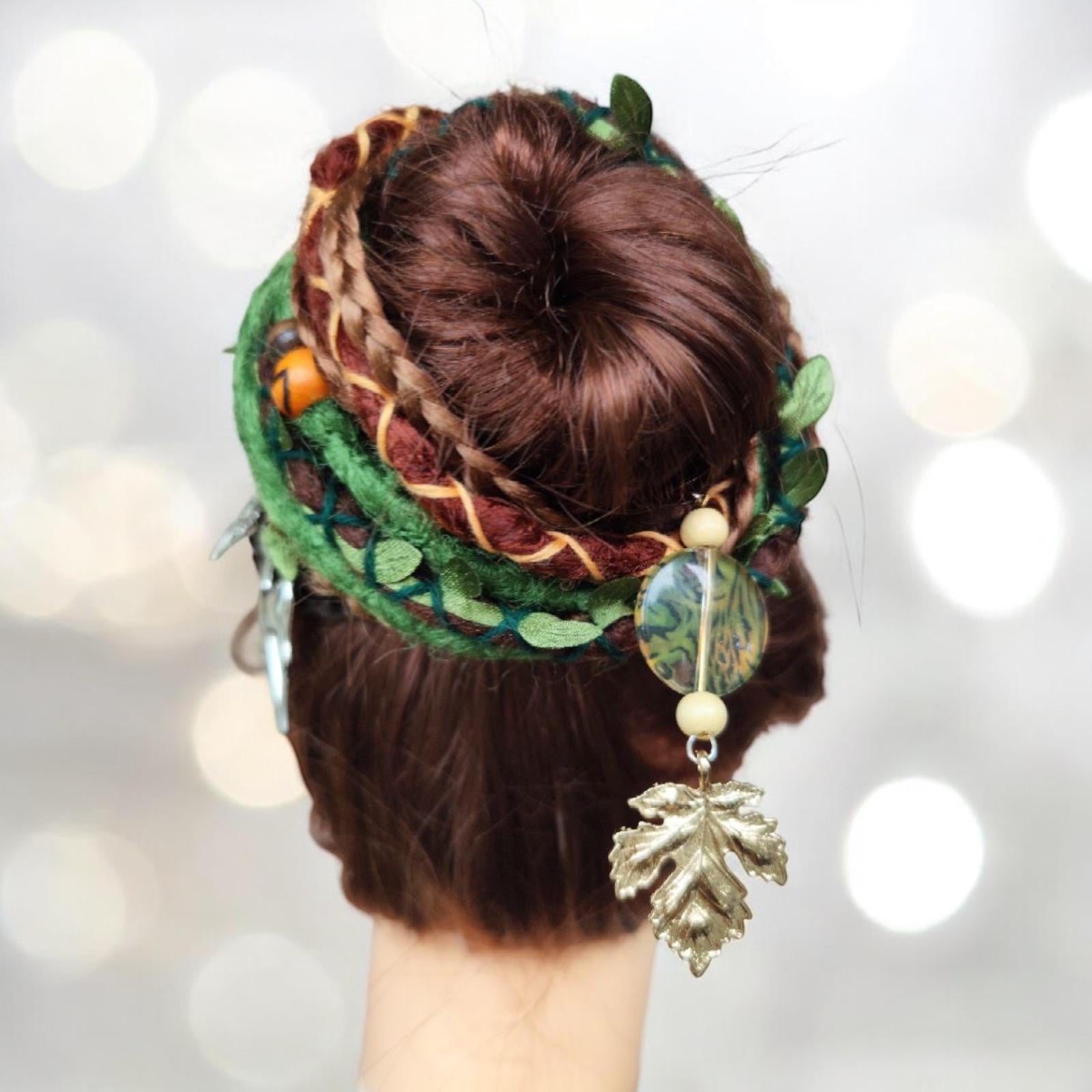 Forest Vibes Dreadlock Ponytail Set - Brown and Green Synthetic Dreads on Elastic Band