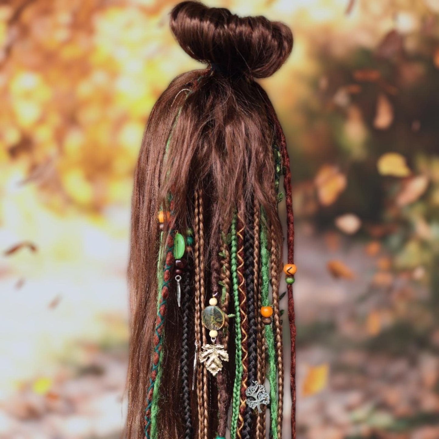 Forest Vibes Dreadlock Ponytail Set - Brown and Green Synthetic Dreads on Elastic Band