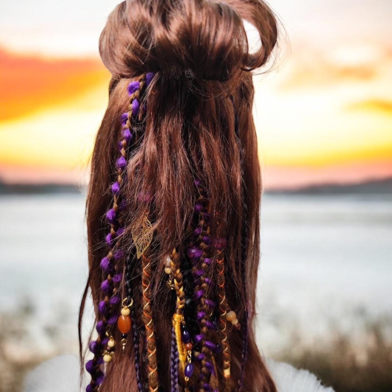 Witchy Vibes Dreadlock Ponytail - Vibrant Violet, Orange & Brown Dreads | Halloween Hai