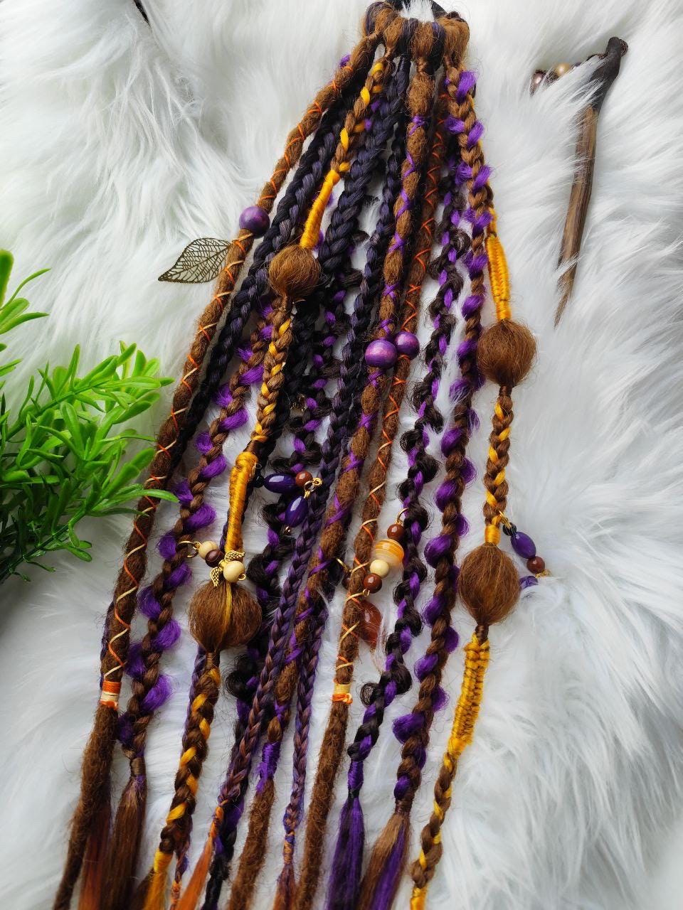 Witchy Vibes Dreadlock Ponytail - Vibrant Violet, Orange & Brown Dreads | Halloween Hai