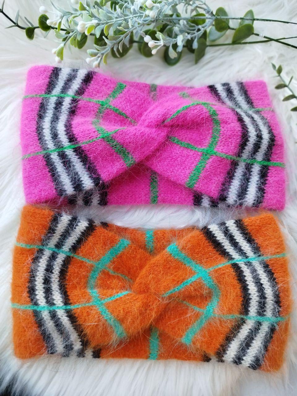 Pink Angora Ear Warmer - Hand-Knitted Headband for Winter