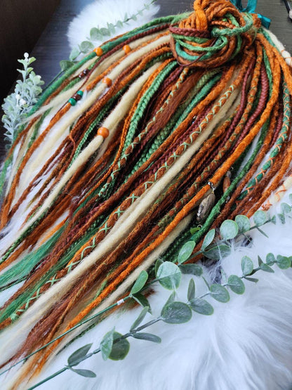 Vibrant Ginger, Green, and Blonde Synthetic Dread and Braids Extensions Set