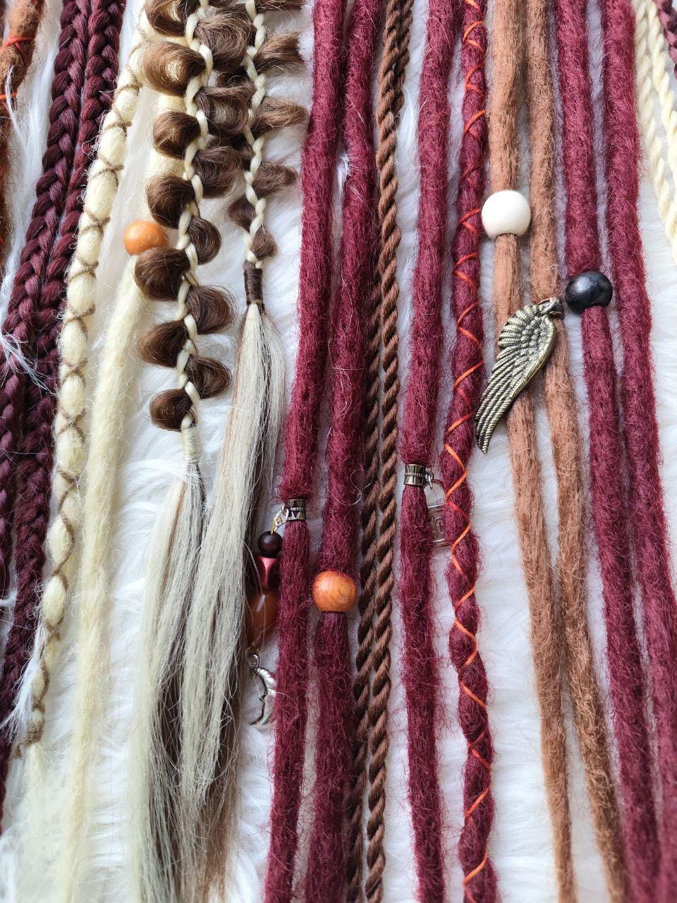 Boho Clip In Dreads in Brown, Blond, and Burgundy - Handmade Synthetic Hair Extensions on Clips