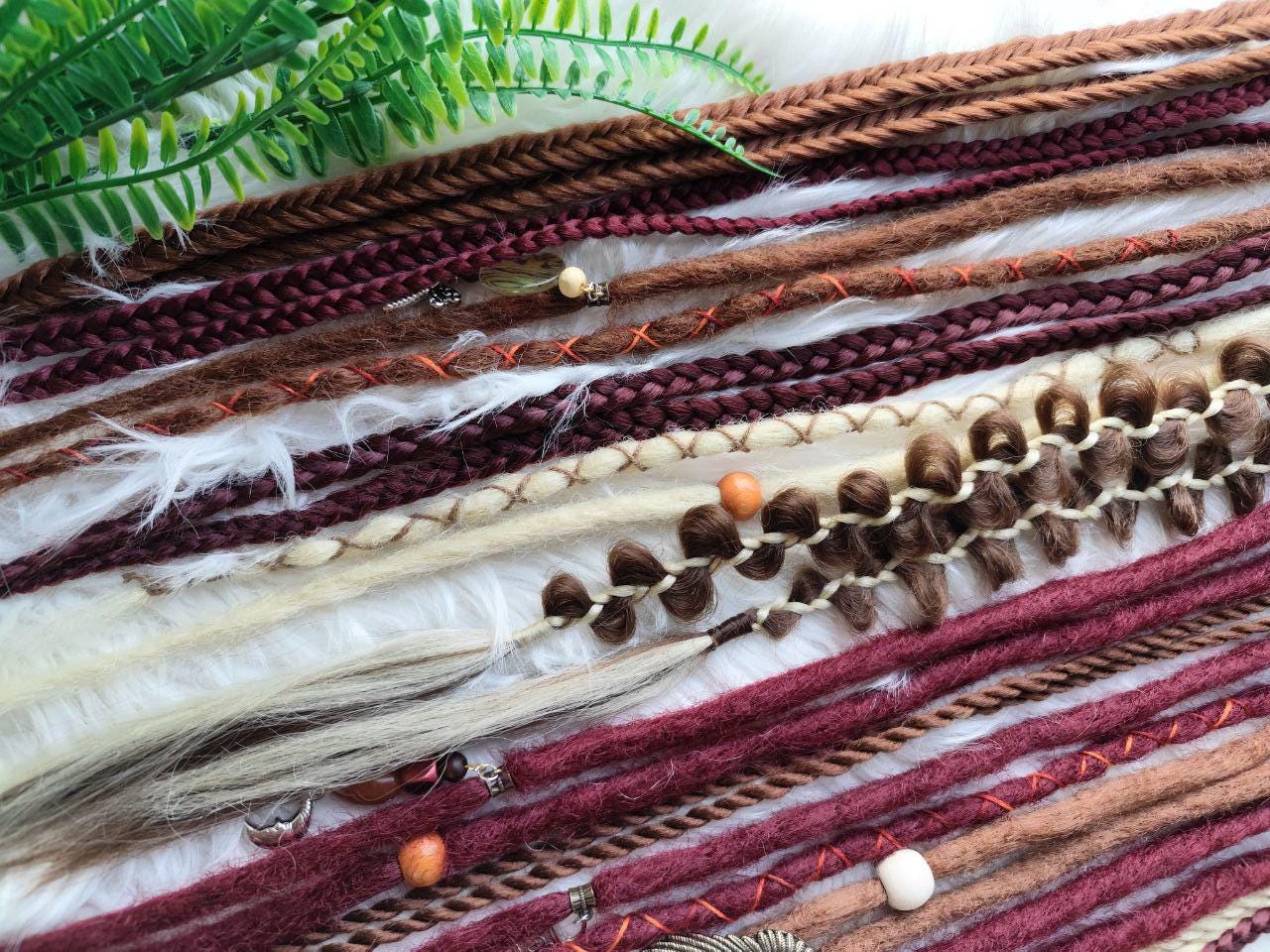 Boho Clip In Dreads in Brown, Blond, and Burgundy - Handmade Synthetic Hair Extensions on Clips