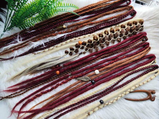 Boho Clip In Dreads in Brown, Blond, and Burgundy - Handmade Synthetic Hair Extensions on Clips