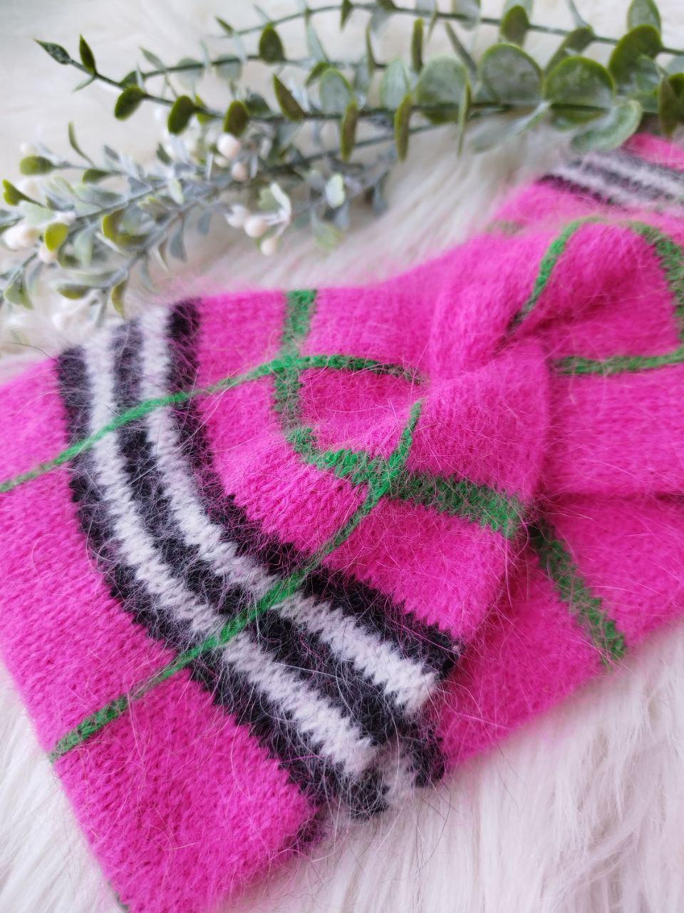 Pink Angora Ear Warmer - Hand-Knitted Headband for Winter