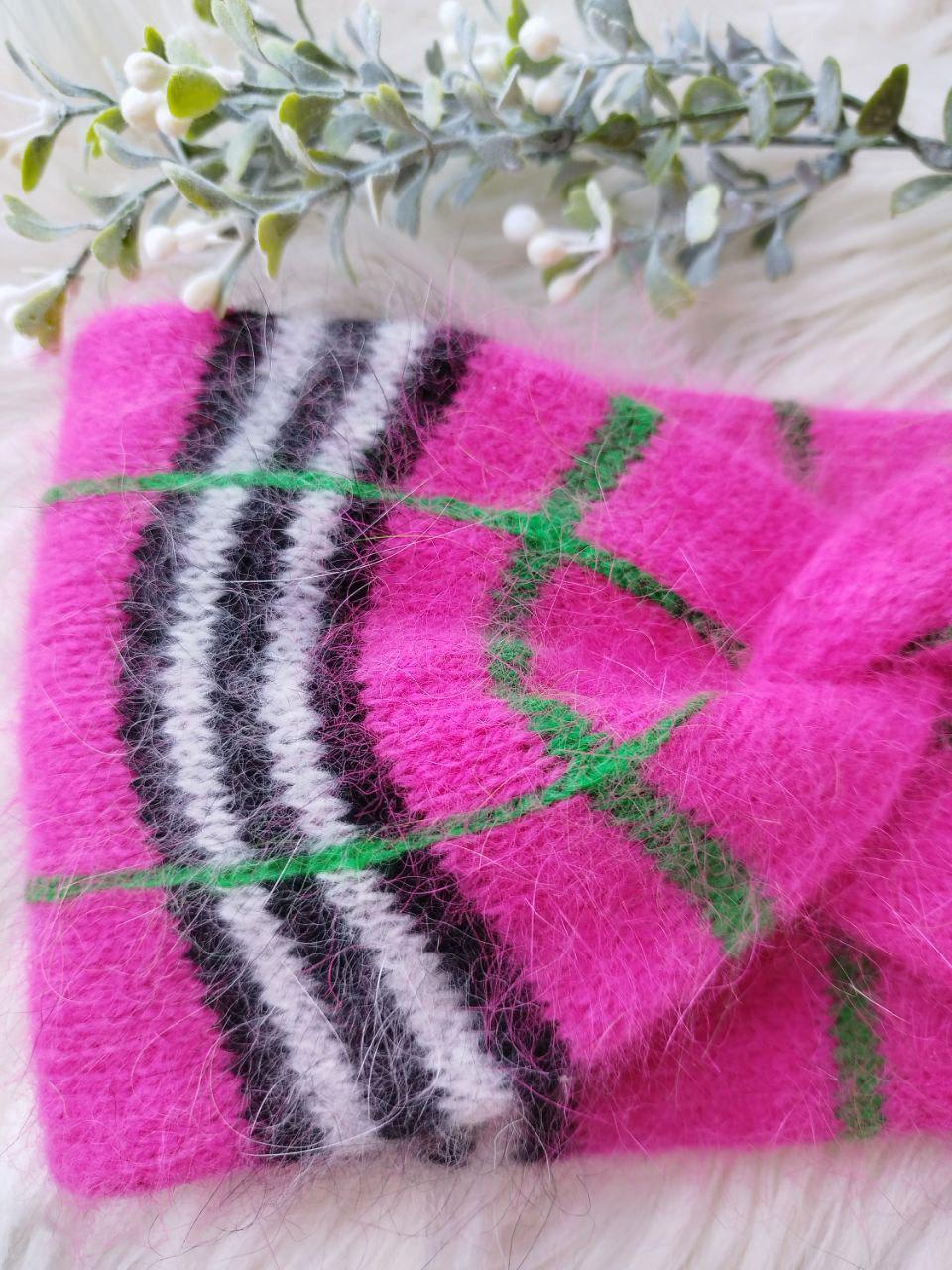 Pink Angora Ear Warmer - Hand-Knitted Headband for Winter