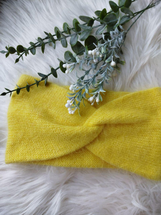 Handmade Yellow Angora Headband - Cozy Winter Ear Warmer