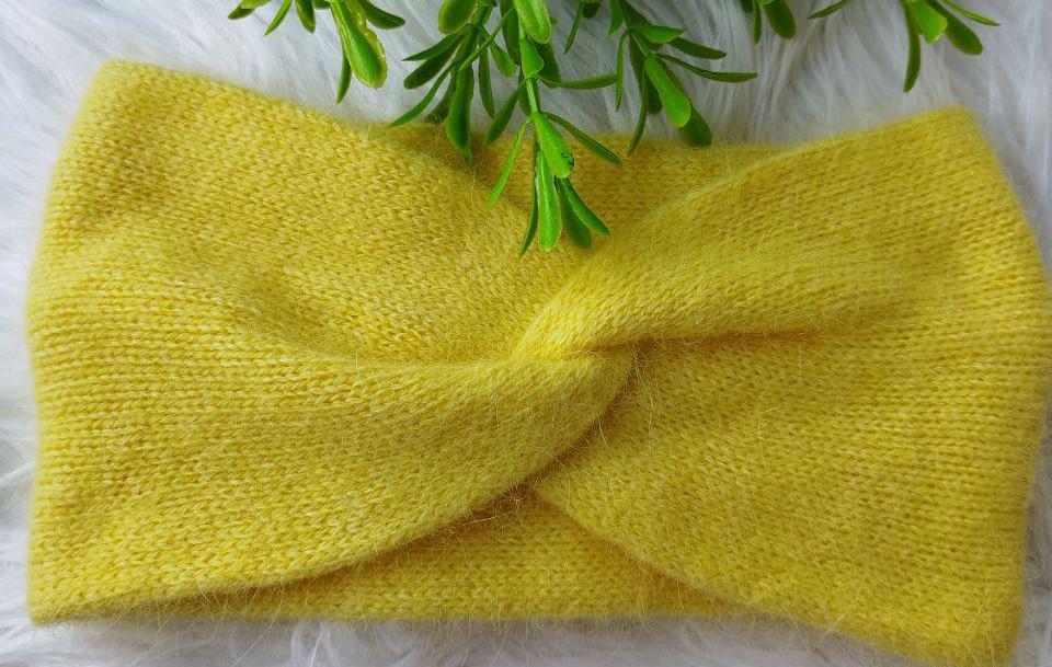 Handmade Yellow Angora Headband - Cozy Winter Ear Warmer