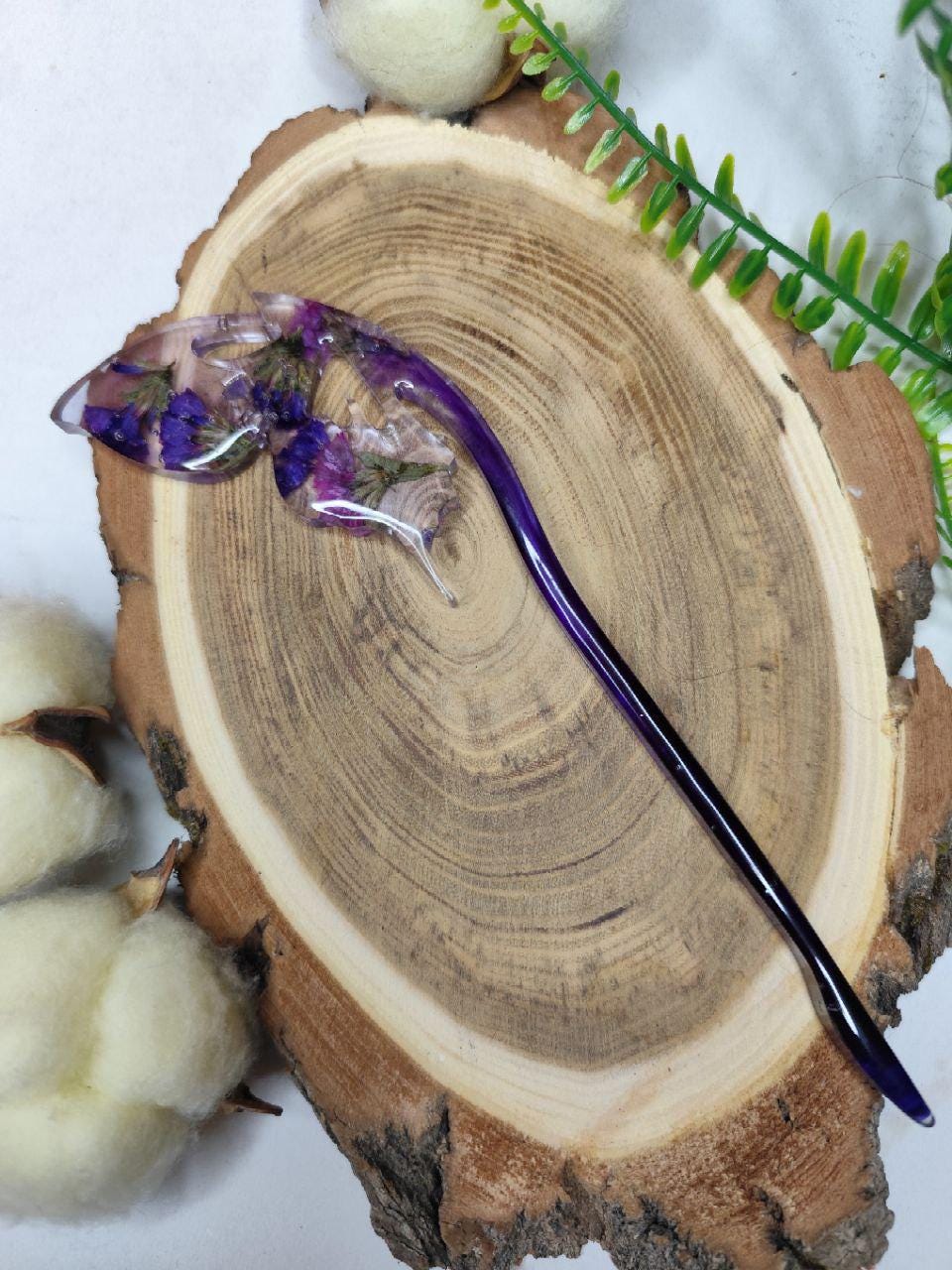 Dried Flower Butterfly Resin Hair Stick - Unique Handmade Hair Accessory