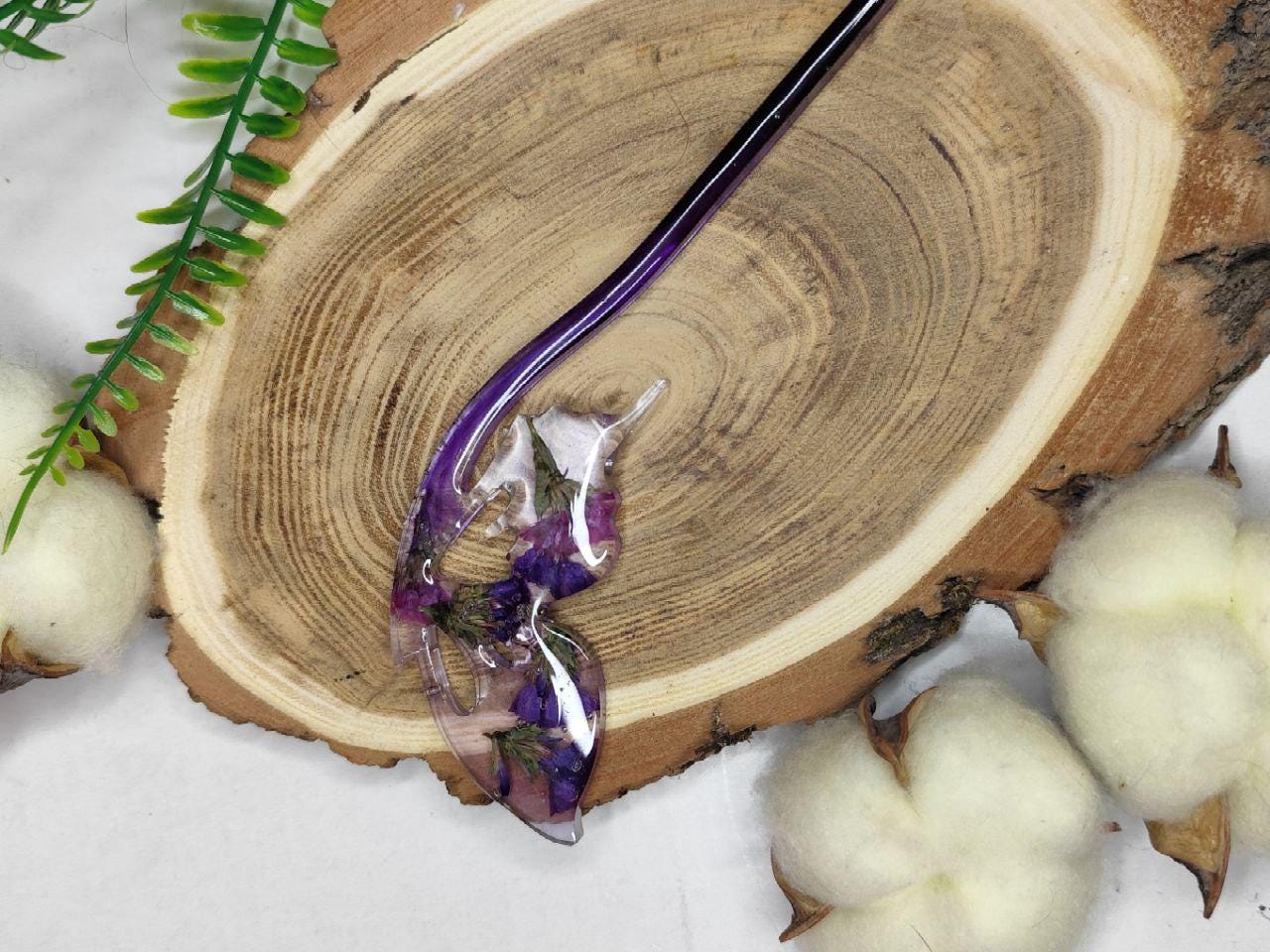 Dried Flower Butterfly Resin Hair Stick - Unique Handmade Hair Accessory