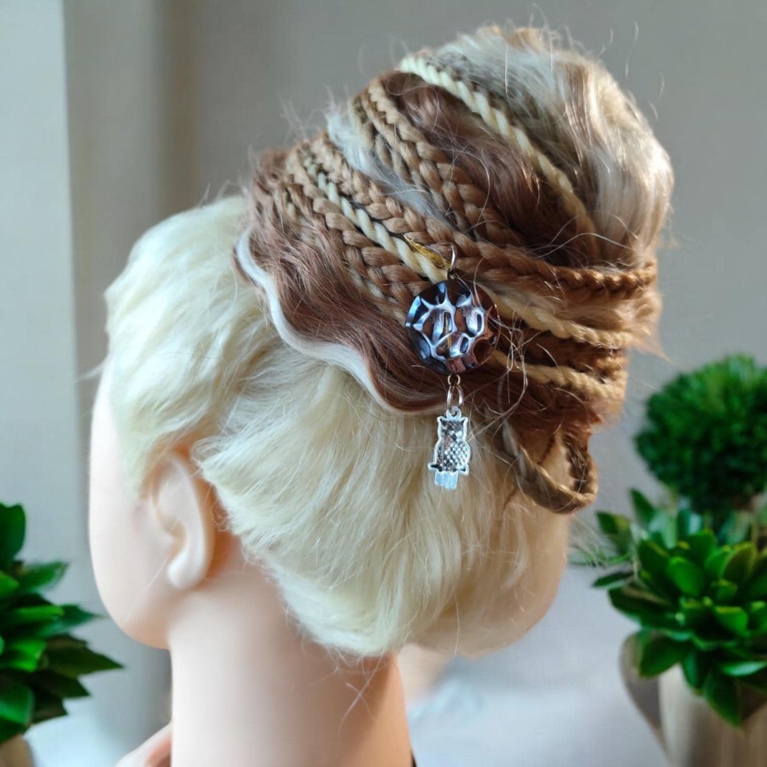 Chic Bun & Curls - Effortless Blonde Hairstyle with Braids and Fun Decor