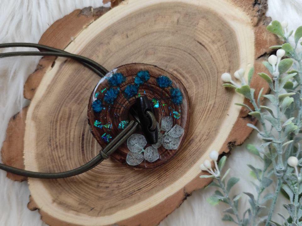 Handcrafted Wood Dreadlock Tie with read dried flowers with Rubber Band Button and Stick