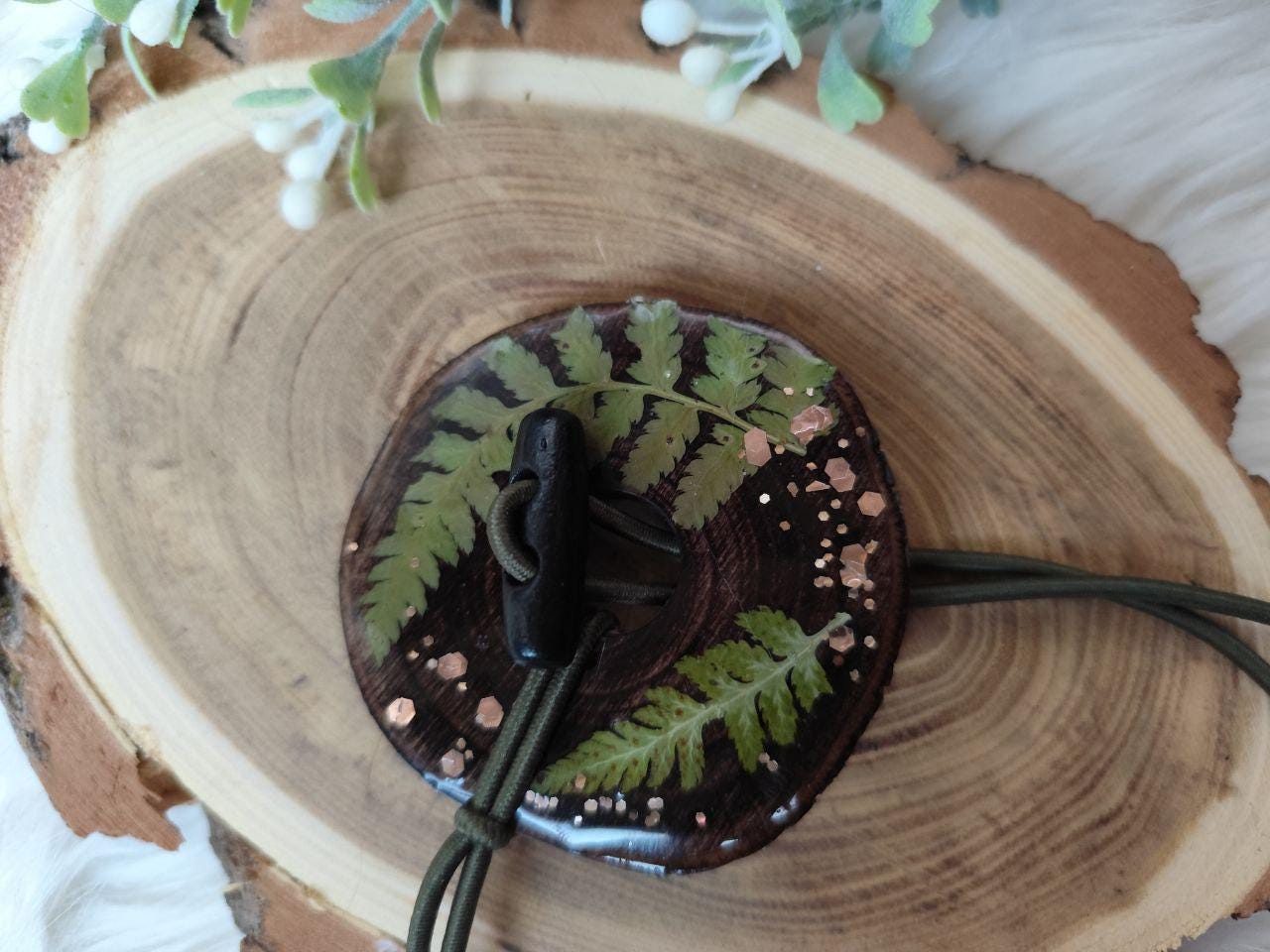 Handcrafted Wood Dreadlock Tie with read dried flowers with Rubber Band Button and Stick